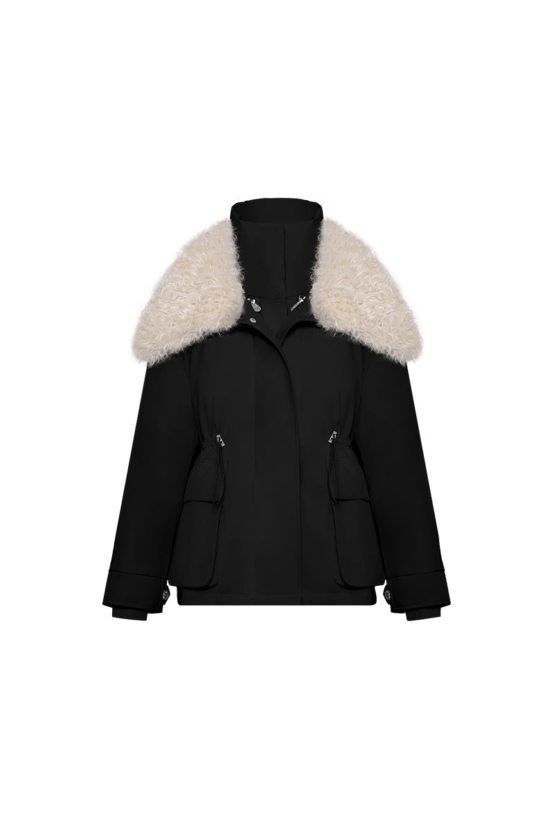 Avenue Wool Shearling Collar MultiWear Down Jacket（Black） Ozlana