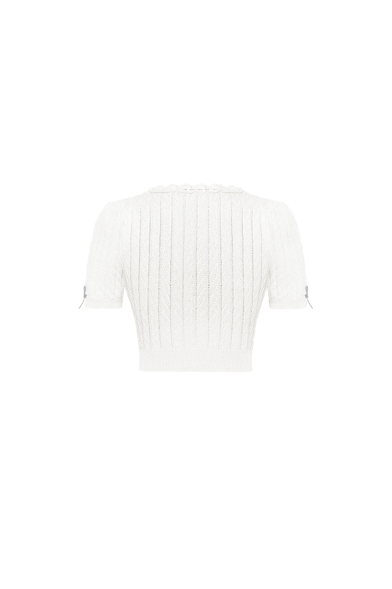 OZLN Barre Bow Knit Cardigan(White ) – Ozlana
